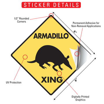 Armadillo Xing (Crossing) Animal Signs or Sticker - 0