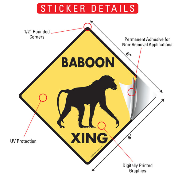 Baboon Xing (Crossing) Animal Signs or Sticker