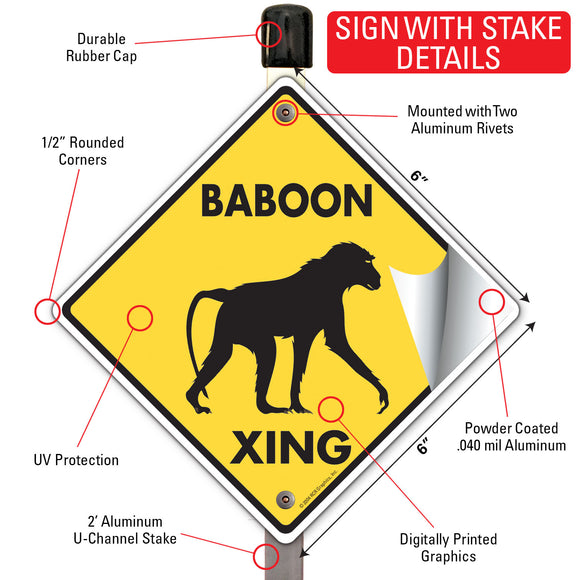 Baboon Xing (Crossing) Animal Signs or Sticker