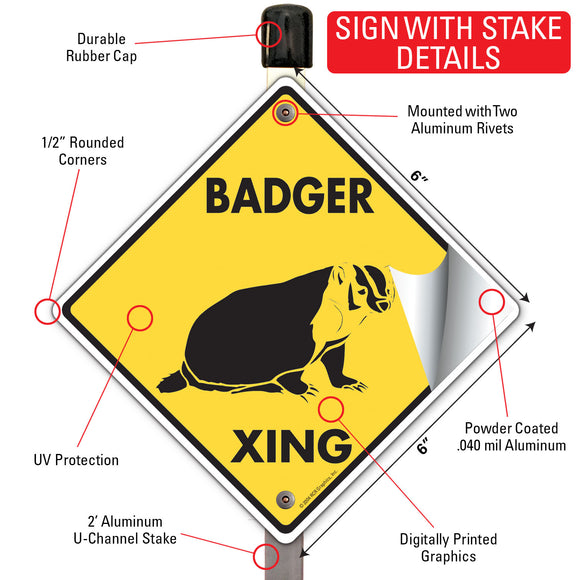 Badger Xing (Crossing) Animal Signs or Sticker