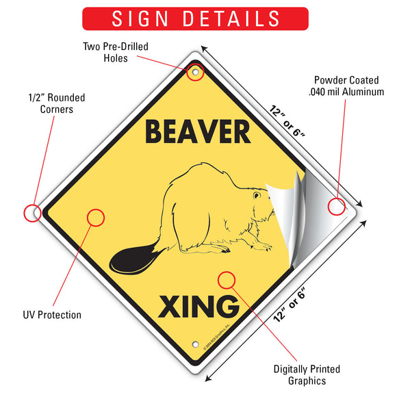 Beaver Xing (Crossing) Animal Signs or Sticker