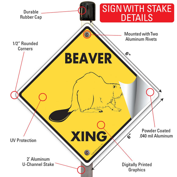Beaver Xing (Crossing) Animal Signs or Sticker