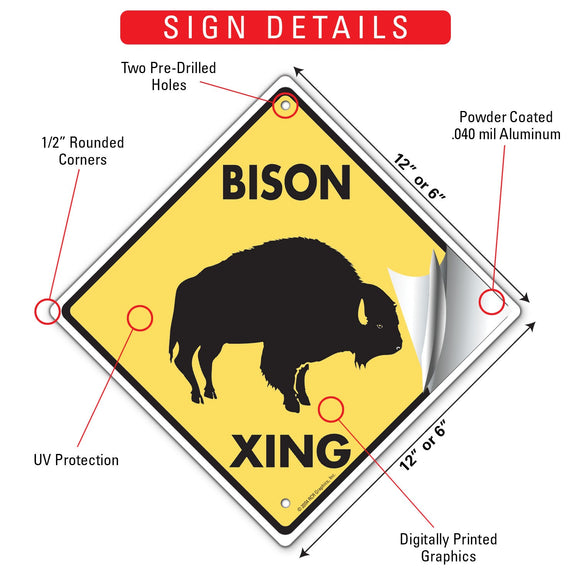 Bison Xing (Crossing) Animal Signs or Sticker
