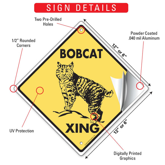 Bobcat Xing (Crossing) Animal Signs or Sticker