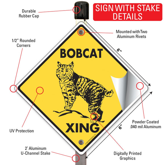 Bobcat Xing (Crossing) Animal Signs or Sticker