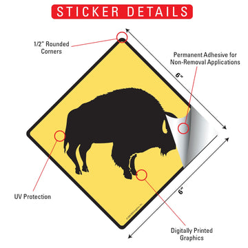 Warning Buffalo Animal Aluminum Sign or Vinyl Sticker - Weatherproof Novelty - 0
