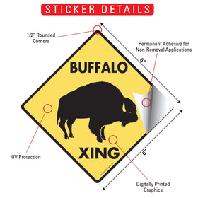 Buffalo Xing (Crossing) Animal Signs or Sticker - 0