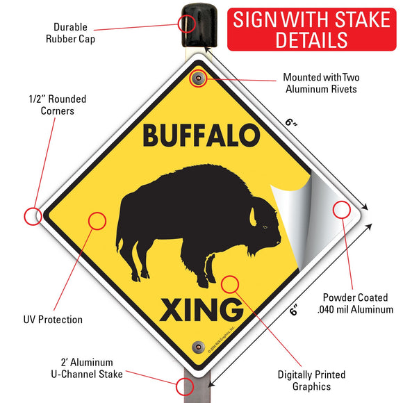 Buffalo Xing (Crossing) Animal Signs or Sticker