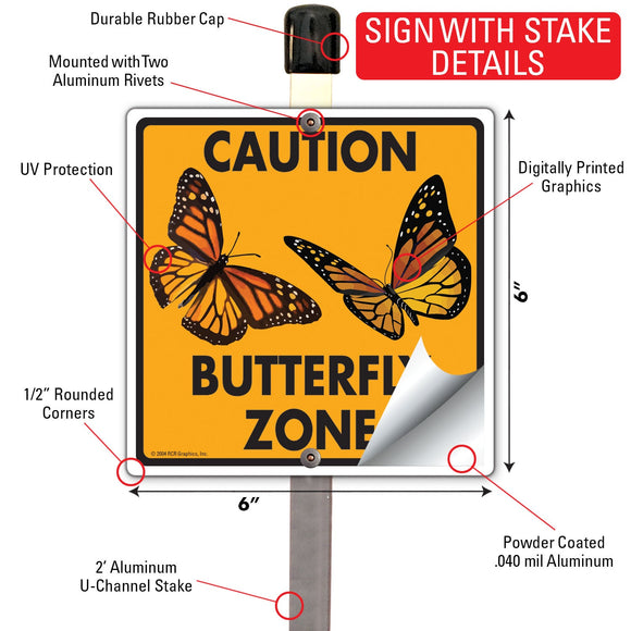 Caution - Butterfly Zone Sign or Stickers