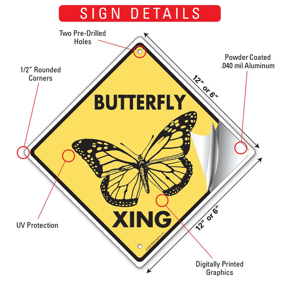 Butterfly Xing (Crossing) Animal Signs or Sticker