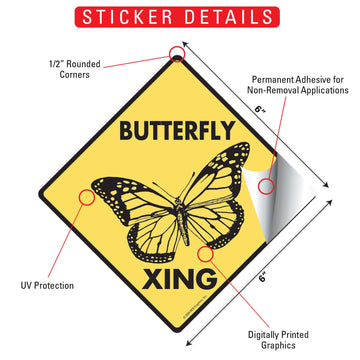 Butterfly Crossing Animal Aluminum Sign or Vinyl Sticker - Weatherproof Novelty - 0