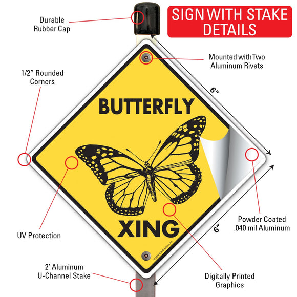 Butterfly Xing (Crossing) Animal Signs or Sticker