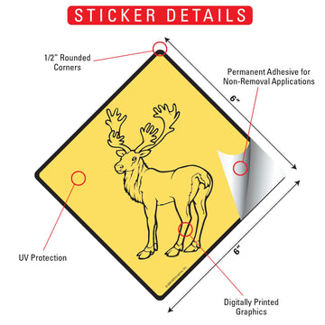 Warning Caribou Animal Aluminum Sign or Vinyl Sticker - Weatherproof Novelty - 0