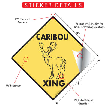 Caribou Crossing Animal Aluminum Sign or Vinyl Sticker - Weatherproof Novelty - 0