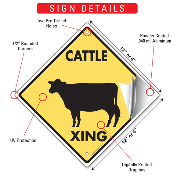 Cattle Xing (Crossing) Animal Signs or Sticker