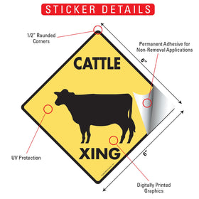 Cattle Xing (Crossing) Animal Signs or Sticker - 0