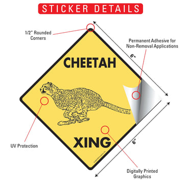 Cheetah Crossing Animal Aluminum Sign or Vinyl Sticker - Weatherproof Novelty - 0