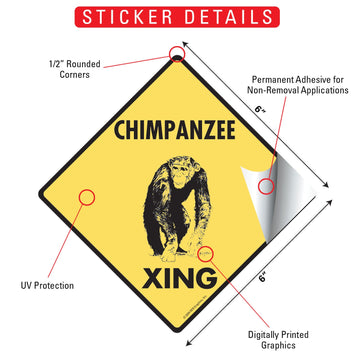 Chimpanzee Crossing Animal Aluminum Sign or Vinyl Sticker - Weatherproof Novelty - 0