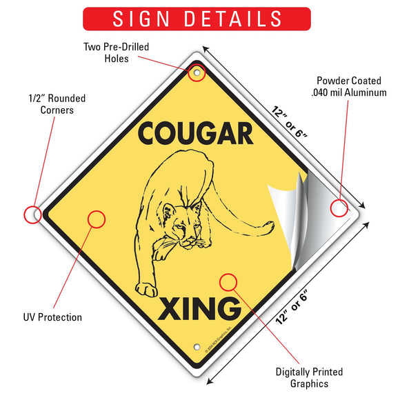 Cougar Xing (Crossing) Animal Signs or Sticker