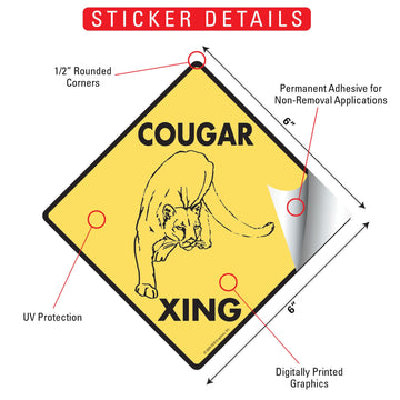 Cougar Crossing Animal Aluminum Sign or Vinyl Sticker - Weatherproof Novelty - 0