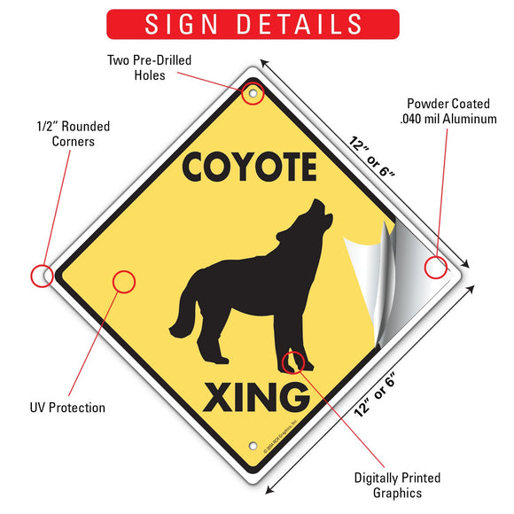 Coyote Xing (Crossing) Animal Signs or Sticker