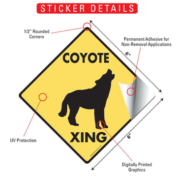Coyote Crossing Animal Aluminum Sign or Vinyl Sticker - Weatherproof Novelty - 0