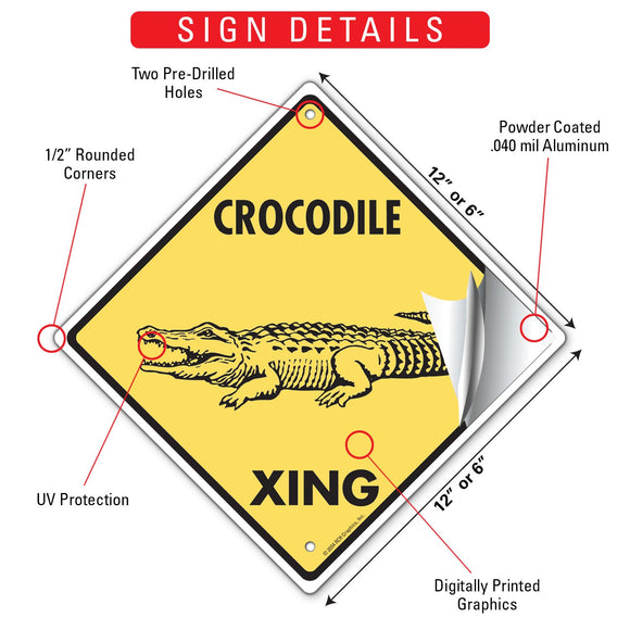 Crocodile Xing (Crossing) Reptile Signs or Sticker