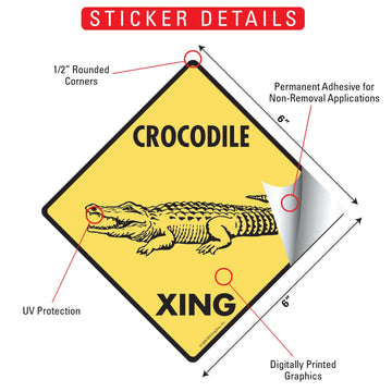 Crocodile Xing (Crossing) Reptile Signs or Sticker - 0