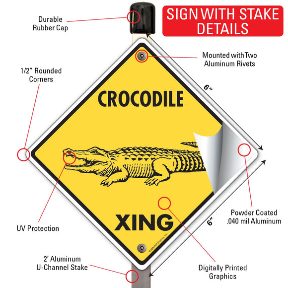 Crocodile Xing (Crossing) Reptile Signs or Sticker