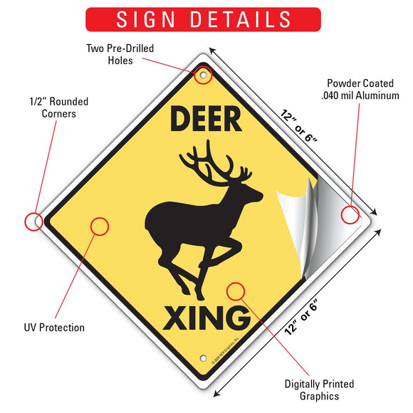 Deer Xing (Crossing) Animal Signs or Sticker