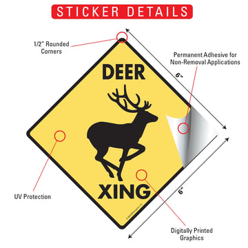 Deer Crossing Animal Aluminum Sign or Vinyl Sticker - Weatherproof Novelty - 0