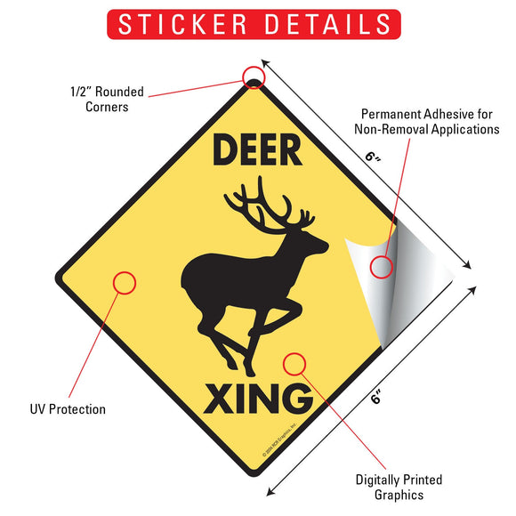 Deer Xing (Crossing) Animal Signs or Sticker