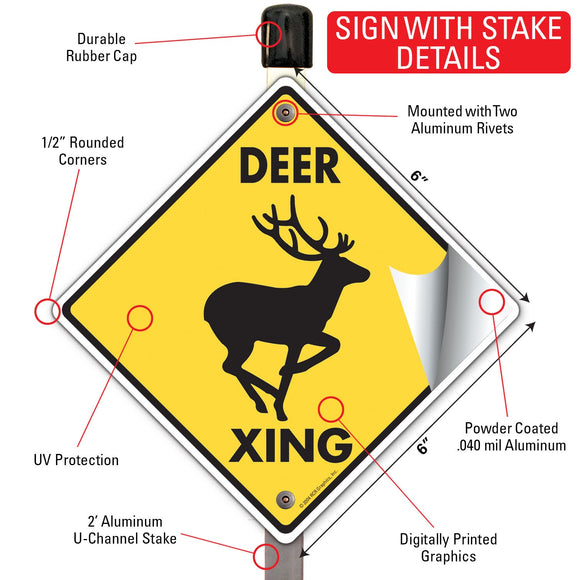 Deer Xing (Crossing) Animal Signs or Sticker