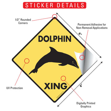 Dolphin Crossing Animal Aluminum Sign or Vinyl Sticker - Weatherproof Novelty - 0