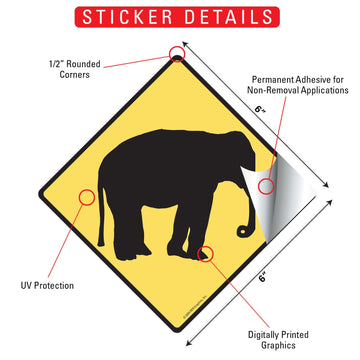 Warning Elephant Animal Aluminum Sign or Vinyl Sticker - Weatherproof Novelty - 0