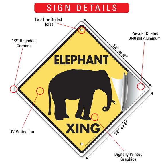 Elephant Xing (Crossing) Animal Signs or Sticker