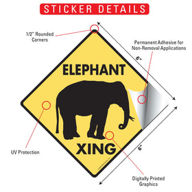 Elephant Xing (Crossing) Animal Signs or Sticker - 0