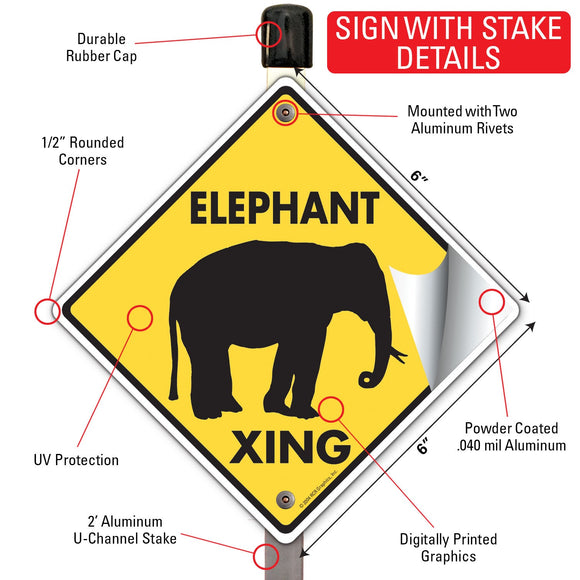 Elephant Xing (Crossing) Animal Signs or Sticker