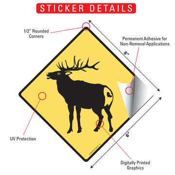 Warning Elk Animal Aluminum Sign or Vinyl Sticker - Weatherproof Novelty - 0