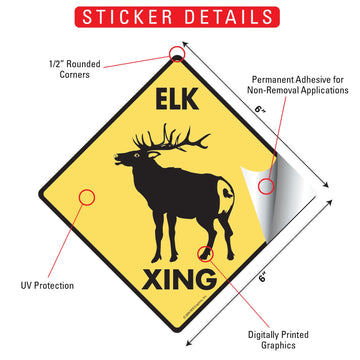 Elk Crossing Animal Aluminum Sign or Vinyl Sticker - Weatherproof Novelty - 0