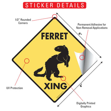 Ferret Crossing Animal Aluminum Sign or Vinyl Sticker - Weatherproof Novelty - 0