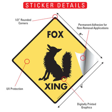 Fox Crossing Animal Aluminum Sign or Vinyl Sticker - Weatherproof Novelty - 0