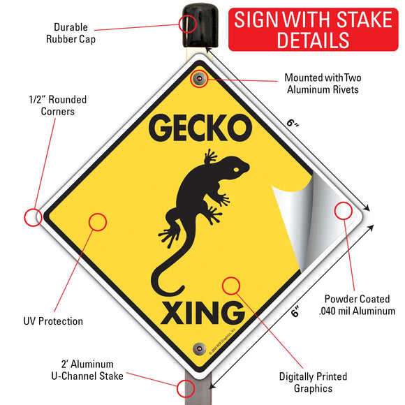 Gecko Xing (Crossing) Reptile Signs or Sticker