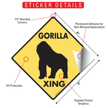 Gorilla Crossing Animal Aluminum Sign or Vinyl Sticker - Weatherproof Novelty - 0
