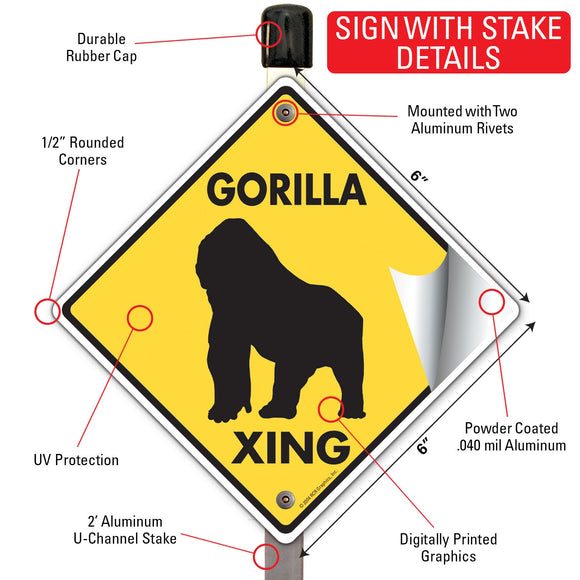 Gorilla Xing (Crossing) Animal Signs or Sticker
