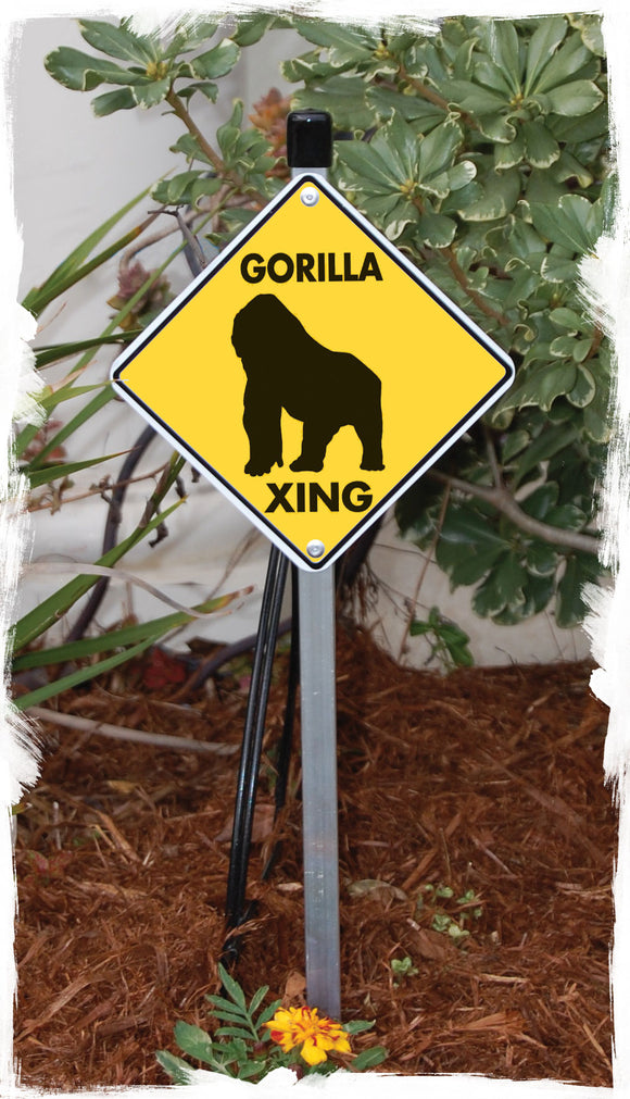 Gorilla Crossing Animal Aluminum Sign or Vinyl Sticker - Weatherproof Novelty