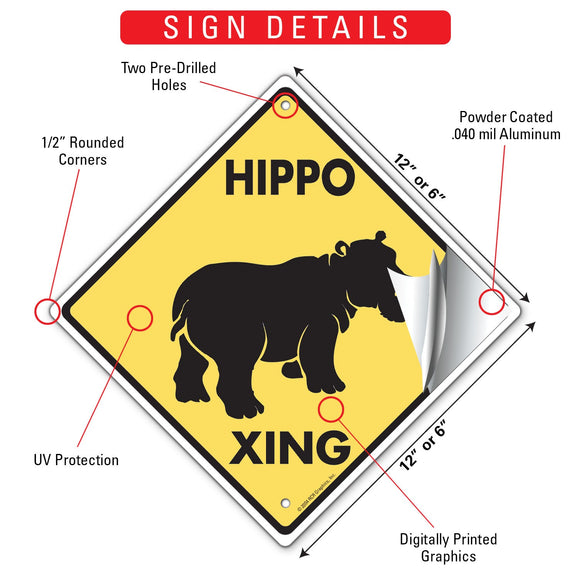 Hippo Xing (Crossing) Animal Signs or Sticker