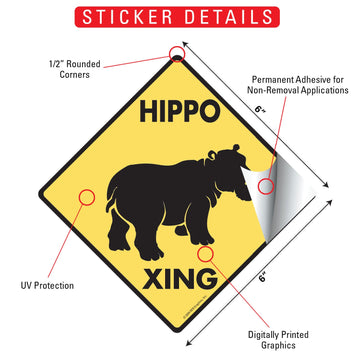 Hippo Crossing Animal Aluminum Sign or Vinyl Sticker - Weatherproof Novelty - 0