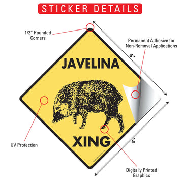 Javelina Crossing Animal Aluminum Sign or Vinyl Sticker - Weatherproof Novelty - 0