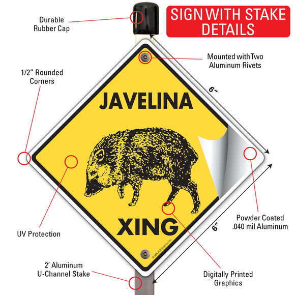 Javelina Xing (Crossing) Animal Signs or Sticker
